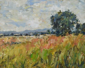 Kunst Orig Ölgemälde RM Mortensen Landschaft "Weizenfelder" Ebenen und Täler - Bild 1 von 1