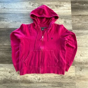 Vintage Y2K 2000s Ralph Lauren Sport Bright Pink Girls’ Medium Full Zip Hoodie  - Picture 1 of 9
