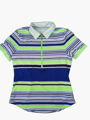 JoFit Size S Womens Blue Green Stripe Stretch Golf Polo Shirt 1/2 Zip Short Slv - Image 1 of 4