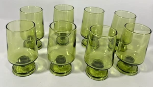 Vtg Anchor Hocking Finlandia Glass Avocado Olive Green Set 8 MCM Retro - Picture 1 of 4