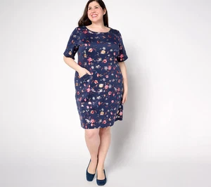 Isaac Mizrahi Live! Vestido recto regular estampado de láminas de buceo-azul marino-XL-NUEVO-A669548 - Imagen 1 de 2