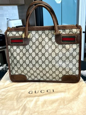 Rare Vintage 1970s Gucci GG Supreme Sherry Line Web Briefcase Tote Bag Dust Bag - Image 1 of 4