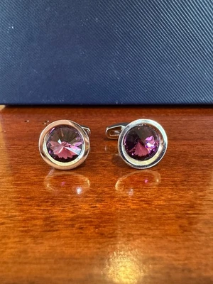 SWAROVSKI Cufflinks Amethyst Purple Round Crystal - Image 1 of 3