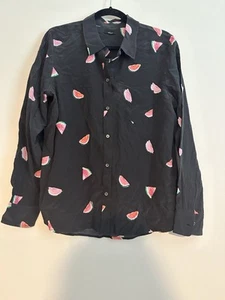Rails Sz Large Kate Watermelon Print Black Button Down Silk Top Shirt Classic - Picture 1 of 6