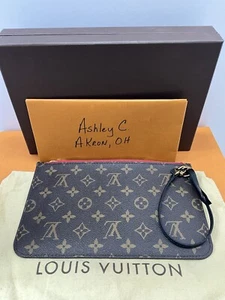Louis Vuitton Neverfull Monogram Pochette Zipper Pouch Clutch Black Strap Rare - Picture 1 of 16