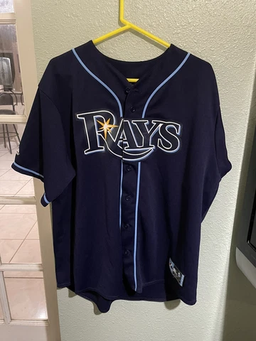 Majestic Tampa Bay Rays Evan Longoria Blue Button Up Baseball Jersey XL Cover