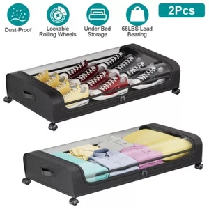 2Pcs Under Bed Storage Containers Rolling Clothing Bedroom Drawers Save Space - Picture 1 of 4