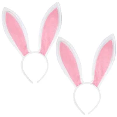 Tiara de orelhas de coelho funcredible - Orelhas de coelho de Páscoa de pelúcia (branco + rosa) - Imagem 1 de 4