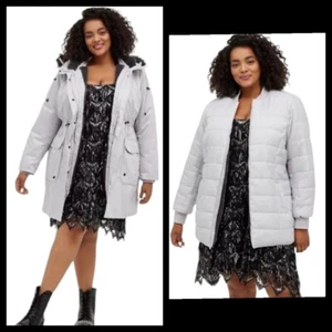 6X 30W Torrid Grey 3 in 1 Twill Parka Faux Fur Hood coat jacket Convertible, rem - Picture 1 of 16