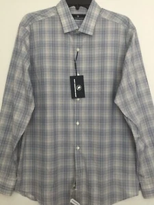 Camisa Hart Schaffner Marx Grande L Botón Delantero Manga Larga Gris A Cuadros Para Hombres Nueva Con Etiquetas - Imagen 1 de 5