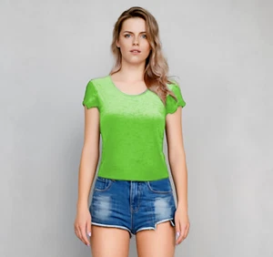 M T-Shirt Green Lime Burnout Scoop Neck Cap Sleeve Tee Top NEW - Picture 1 of 3