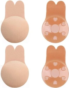2 Pair Of Adhesive Strapless Sticky Invisible Push up Bra Size L Black And Nude - Picture 1 of 6