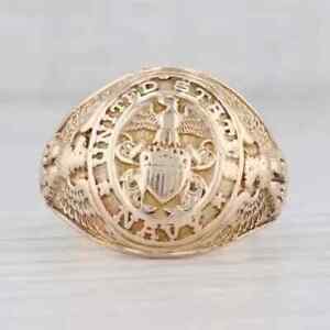 Without Stone Beautiful Men's US Navy Wedding Ring 14K Yellow Gold Plated Silver