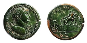 Trajan. AD 98-117. Æ Sestertius. REX PARTHIS DATVS. Rare. - Picture 1 of 1
