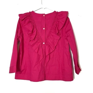 Blusa Camisa Anthropologie XS Fucsia Rosa Volantes Mangas Largas Algodón NUEVA - Imagen 1 de 6