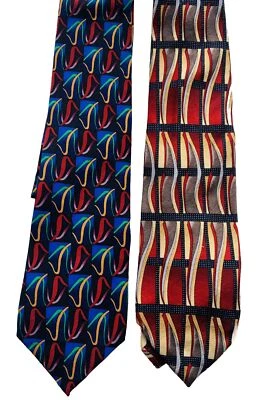 2 Cocktail Collection Brandy & Martini Silk Neck Ties Abstract Jazz Patterns - Image 1 of 4