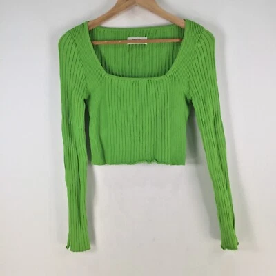 First muse womens knit top size M green stretch crop long sleeve viscose 111454 - Image 1 of 4