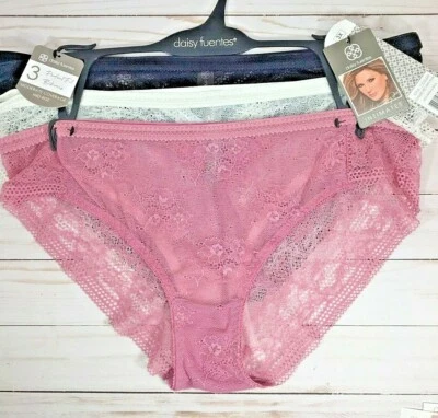 Daisy Fuentes 3 X (3 пары) бикини кружева трусики нижнее белье розовый белый черный новый - Изображение 1 из 4