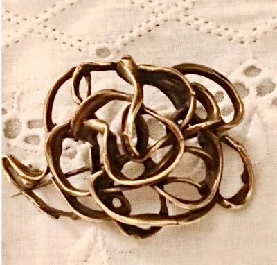 Bronze Brooch Brutalist Modern Art Abstract Handmade Memphis OOAK Pin Vi - Image 1 of 4
