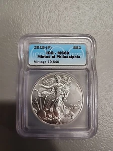 2015 (P) American Silver Eagle Minted at Philadelphia ICG MS69 Mintage 79,640 - Picture 1 of 7