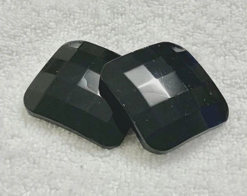 Lot of 2 GIANT Vintage Square Black Glass Faceted Sewing Buttons S27 Cover
