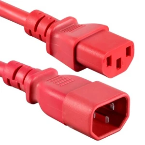 8FT Power Extension Cord Cable IEC Kettle C14 To C13 Male To Female 18/3 Red - Picture 1 of 7