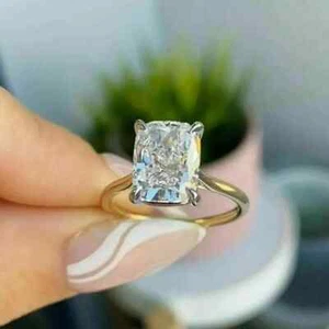 4Ct Cushion Cut Lab Created Diamond Solitaire Ring 14K Yellow Gold Plated - Picture 1 of 7