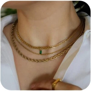 Layering Necklaces 18K Gold Plated Chain Vintage Waterproof Anti Tarnish Choker - Picture 1 of 7