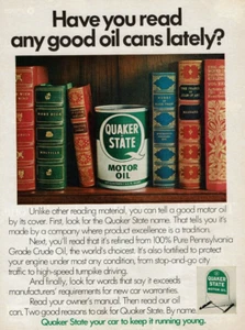 1972 Vintage Print Ad Have You Read any good oil cans lately? Quaker State Books - Picture 1 of 2