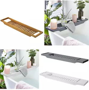 Bamboo Wood & Plastic Bath Tub Rack Bathroom Tidy Tray Storage Caddy Organiser - Picture 1 of 11