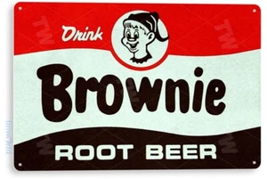 Brownie Root Beer Soda Cola Kitchen Cottage Retro Label Metal Tin Sign B657 - Picture 1 of 3