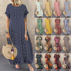 ZANZEA Women Summer Short Sleeve Polka Dot Casual Loose Long Maxi Dress Kaftan