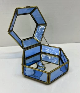 Vintage Arvenco Enesco Glass & Lead Hexagon Domed Trinket Jewelry Box Mirrored - Picture 1 of 10