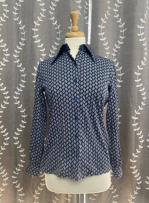 Vintage 70s Jantzen Women’s Long Sleeve Button Up Disco Hippy Geometric Size 10 - Image 1 of 4