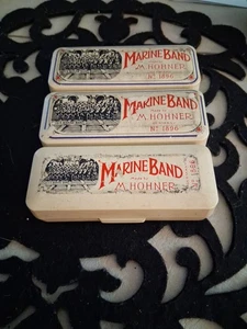 3-Vintage M. Hohner Marine Band Harmonica #1896 Key A-D-E Germany With Box - Picture 1 of 5