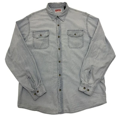 Wrangler Denim Shirt Blue Mens Large Long Sleeve 100% Cotton Button Up - Image 1 of 4