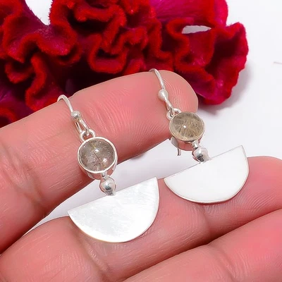 Golden Rutilated Quartz - Brazil 925 Sterling Silver Earring 1.56" E95937 - Image 1 of 4
