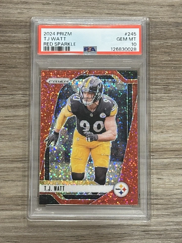2024 Panini Prizm T.J. Watt Red Sparkle Prizm PSA 10 Pittsburgh Steelers - Image 1 of 2