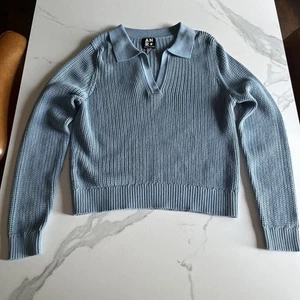 Alp N Rock Soren Light Blue Loose Knit Polo Sweater Womens Size Large V-Neck NWT - Picture 1 of 15