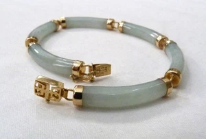 DESIGNER PTS 14K MASSIVES GOLD GRÜNE JADE GLIEDERARMBAND ~ 7 1/8" ~ 11,1 GRAMM - Bild 1 von 12