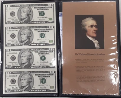Sheet of 4 2003 $10 FRN's Boston Dist. *STAR* Notes Marin/Snow  CU in Folder - Image 1 of 4