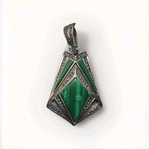 De colección Art Deco Esterlina, Ónix Negro, Marcasita y Jadeíta Raro - Imagen 1 de 5