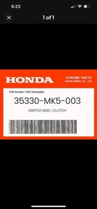 Honda Genuine Switch Assy Clutch - 35330-Mk5-003 - Foto 1 di 1