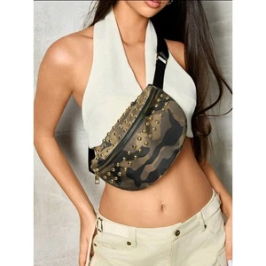 New Camo Fanny Pack Studded Belt Bag Festival Rave Travel Bag - Picture 1 of 6