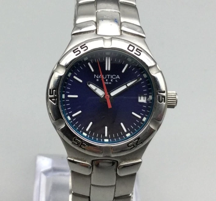 Reloj Nautica Acero Mujer 27mm Esfera Azul Fecha N07587L Batería Nueva 7" Foto 1 de 4