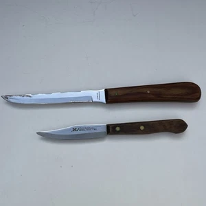 Vintage Geneva Forge USA Paring Knife & Serrated Utility Knife Wood Handle Set - Picture 1 of 13