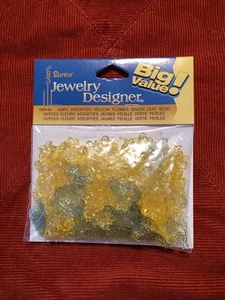 Vintage Darice Jewelry Designer Asst 192 Pcs Yellow Flower Green Leaf Acrylic - Picture 1 of 8
