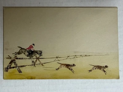 Vintage Cancelled Postage Stamp Collage, Estate Find Hunting Horse Dogs - Image 1 of 3