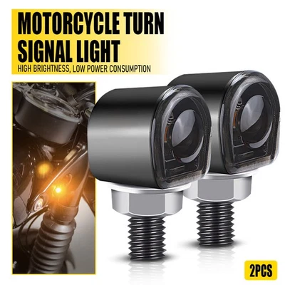 2件迷你转向摩托车信号琥珀色灯闪烁圆形适合咖啡赛车摇杆 — 第 1/4 张图片