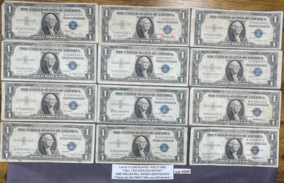 Lot of (12) 1935 GODLESS Blue Seal $1 Dollar Bill Silver Certificates #S40 - Image 1 of 4